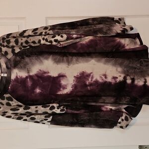 NWT Emerald long sleeve blouse, purple black and gray, tie dye animal print, 2X